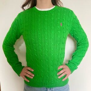 Ralph Lauren Lime Green Cable Knit Long Sleeve 100% Cotton Sweater Size Large
